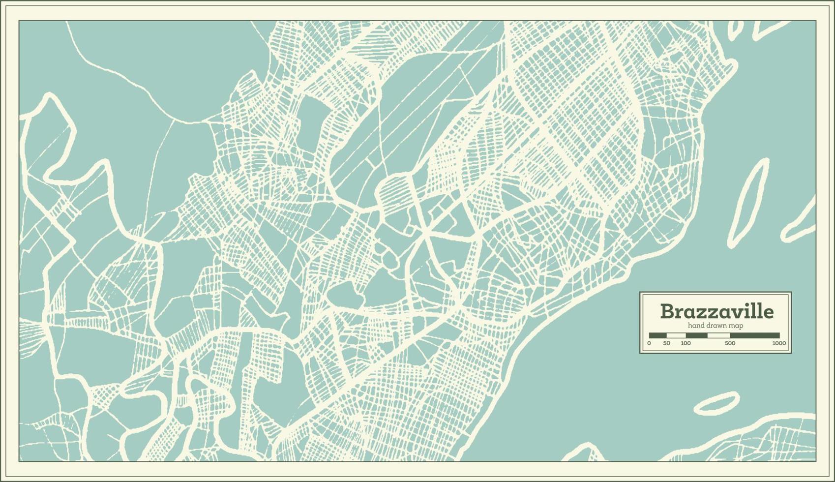 Brazzaville Congo City Map in Retro Style. Outline Map. vector