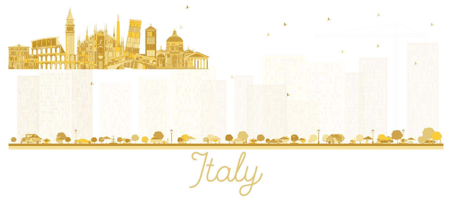 Italy City Skyline Golden Silhouette with Landmarks. vector