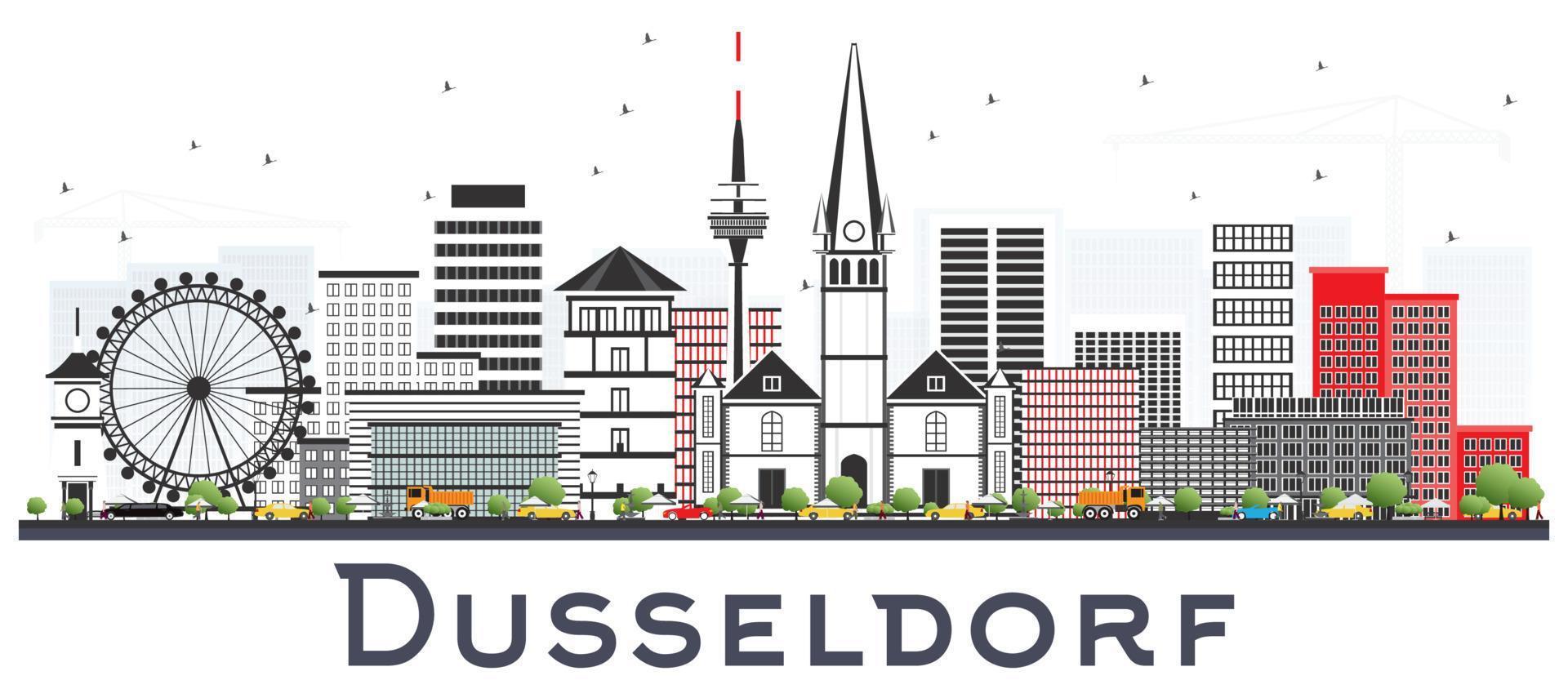 el horizonte de la ciudad de dusseldorf, alemania, con edificios de color aislados en blanco. vector