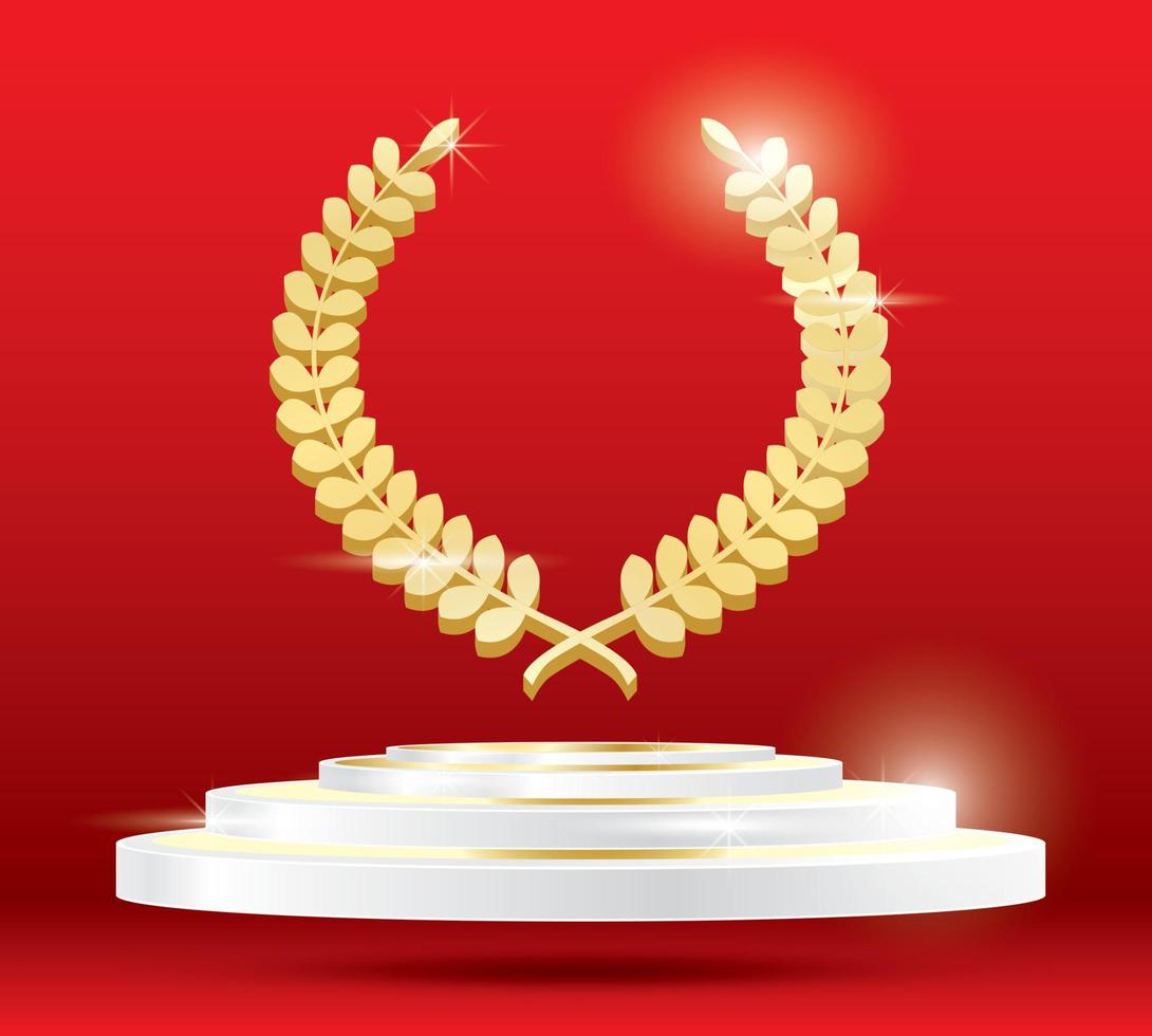 corona de laurel de oro en el podio. vector