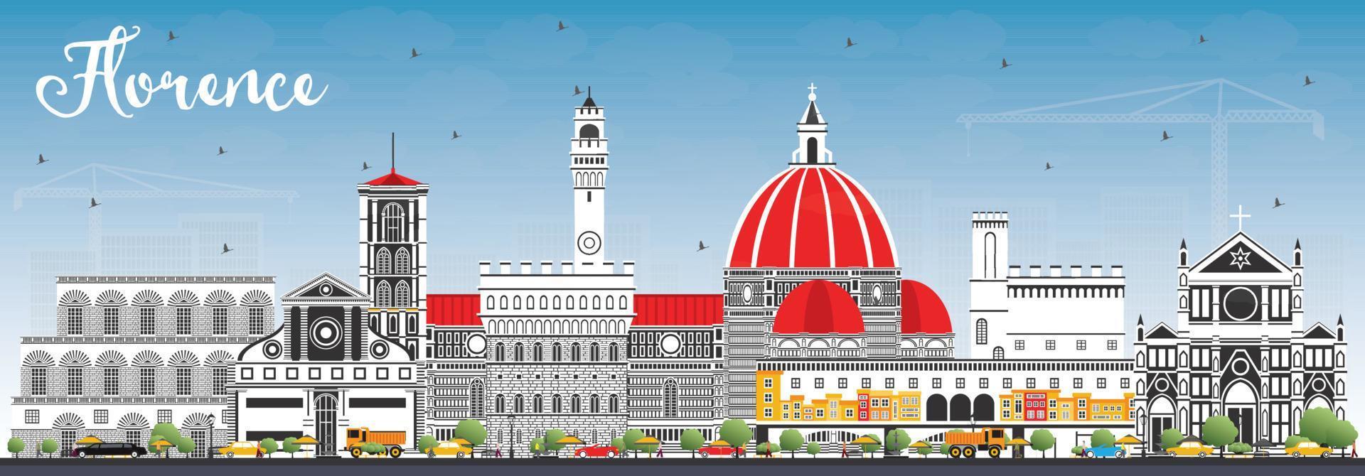 Florence Italy City Skyline with Color Buildings and Blue Sky. vector