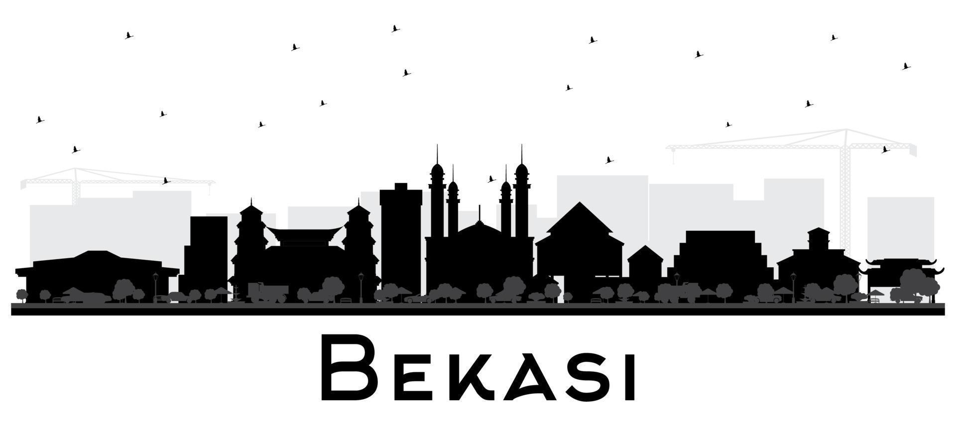 silueta del horizonte de la ciudad de bekasi indonesia con edificios negros aislados en blanco. vector