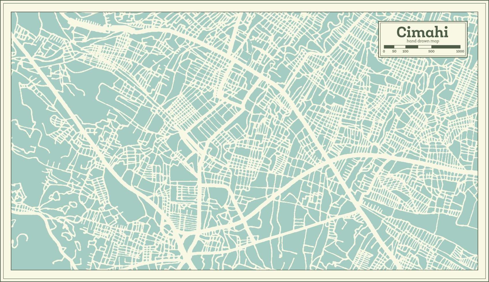 Cimahi Indonesia City Map in Retro Style. Outline Map. vector