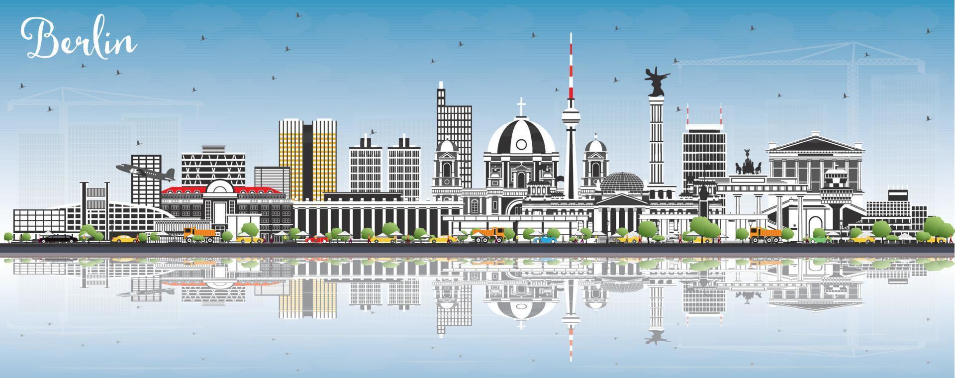 Berlin Germany Skyline with Gray Buildings, Blue Sky and Reflections. vector