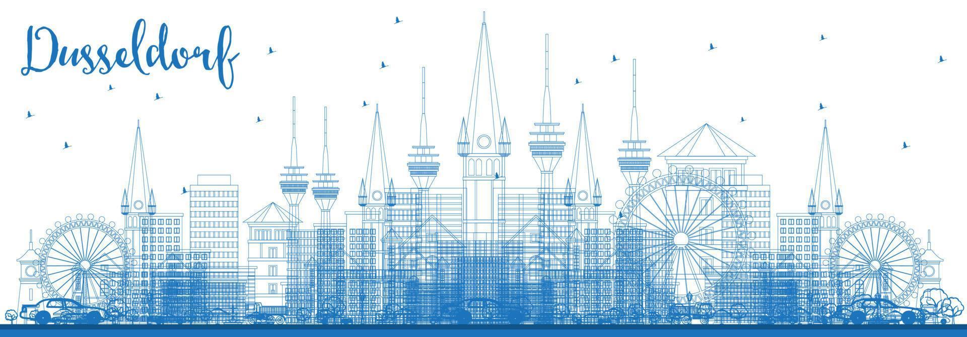 Outline Dusseldorf Germany Skyline with Blue Buildings. vector