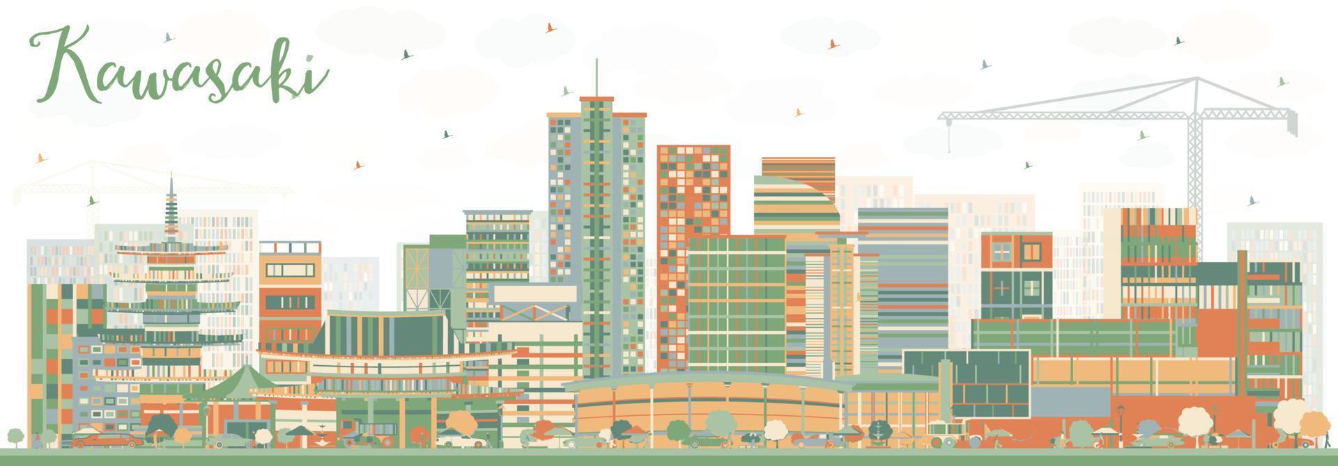 Kawasaki Japan City Skyline with Color Buildings. vector