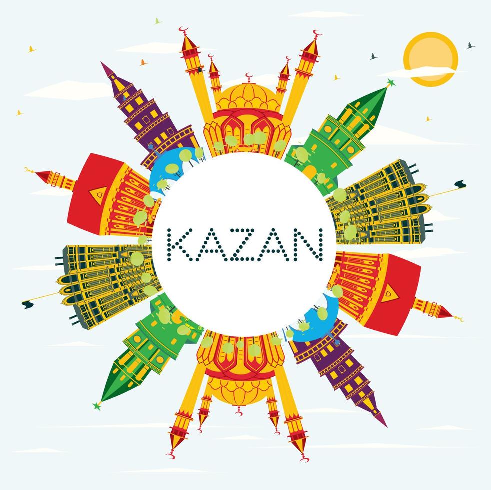 Kazan Russia City Skyline with Color Buildings, Blue Sky and Copy Space. vector