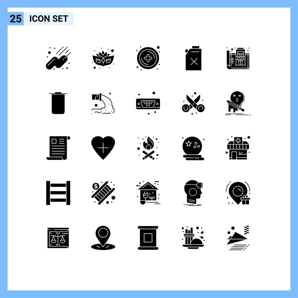 Set of 25 Vector Solid Glyphs on Grid for instagram plan plus floor blue print Editable Vector Design Elements