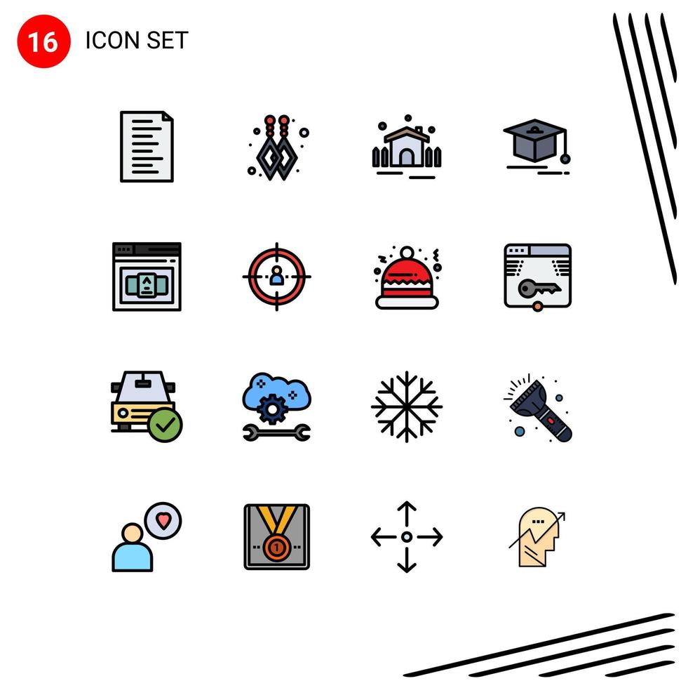 Mobile Interface Flat Color Filled Line Set of 16 Pictograms of management html shelter control business Editable Creative Vector Design Elements