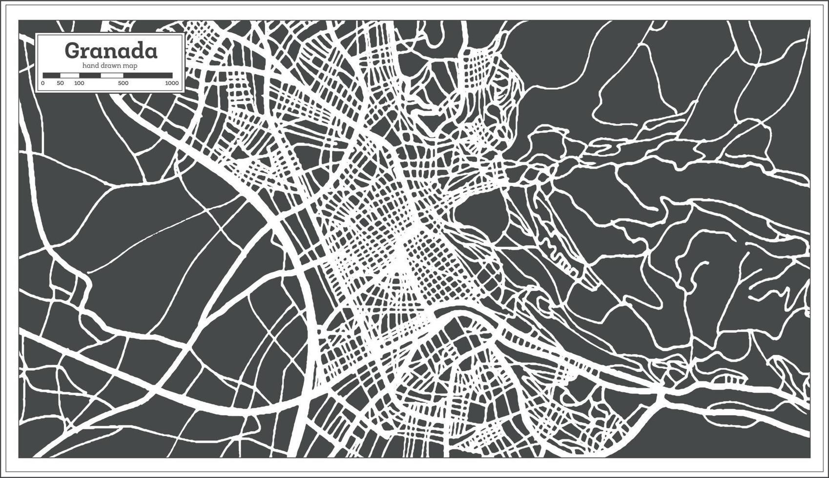 mapa de la ciudad de granada españa en estilo retro. esquema del mapa. vector