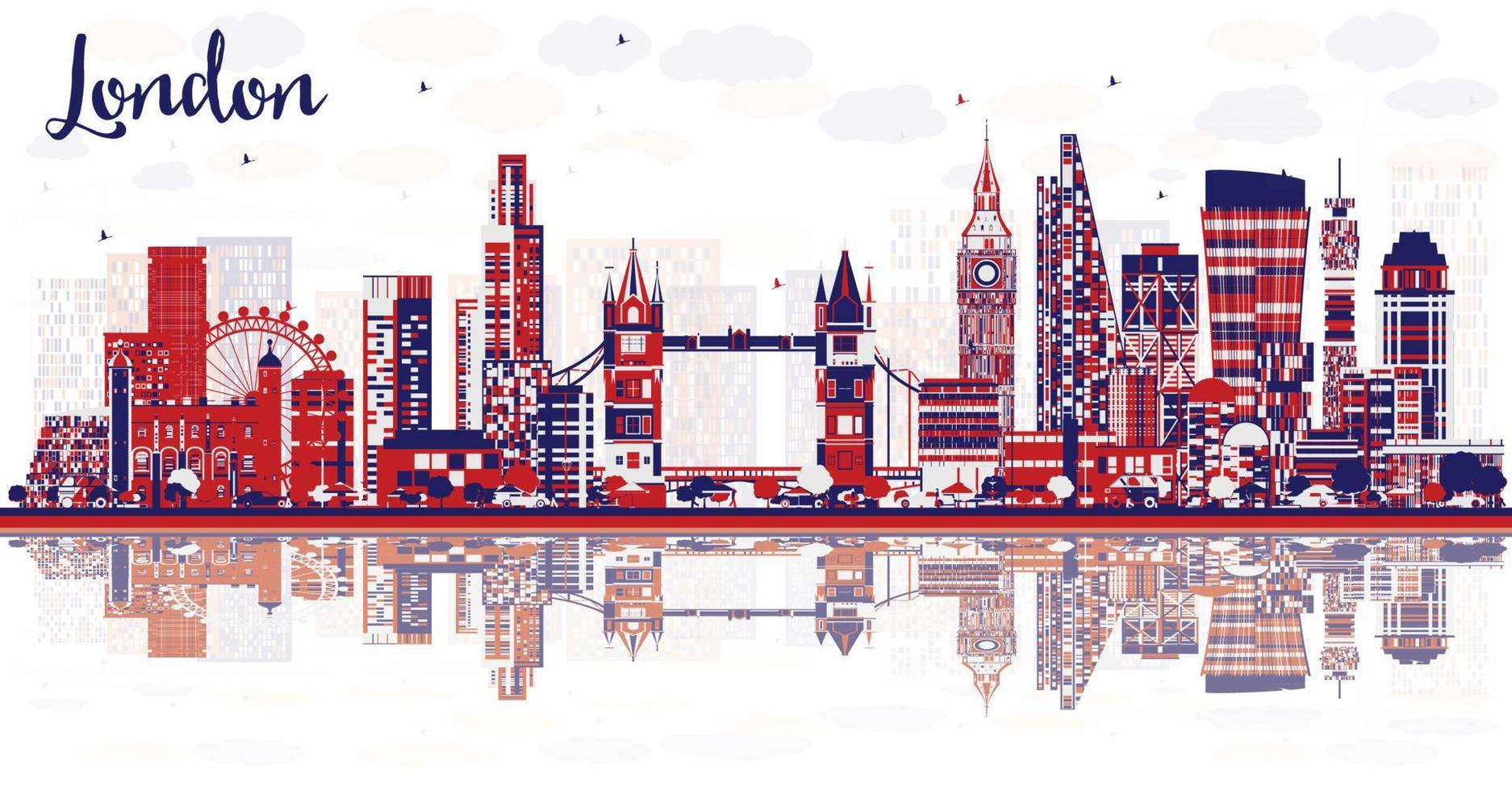 Abstract London England City Skyline with Color Buildings and Reflections. vector
