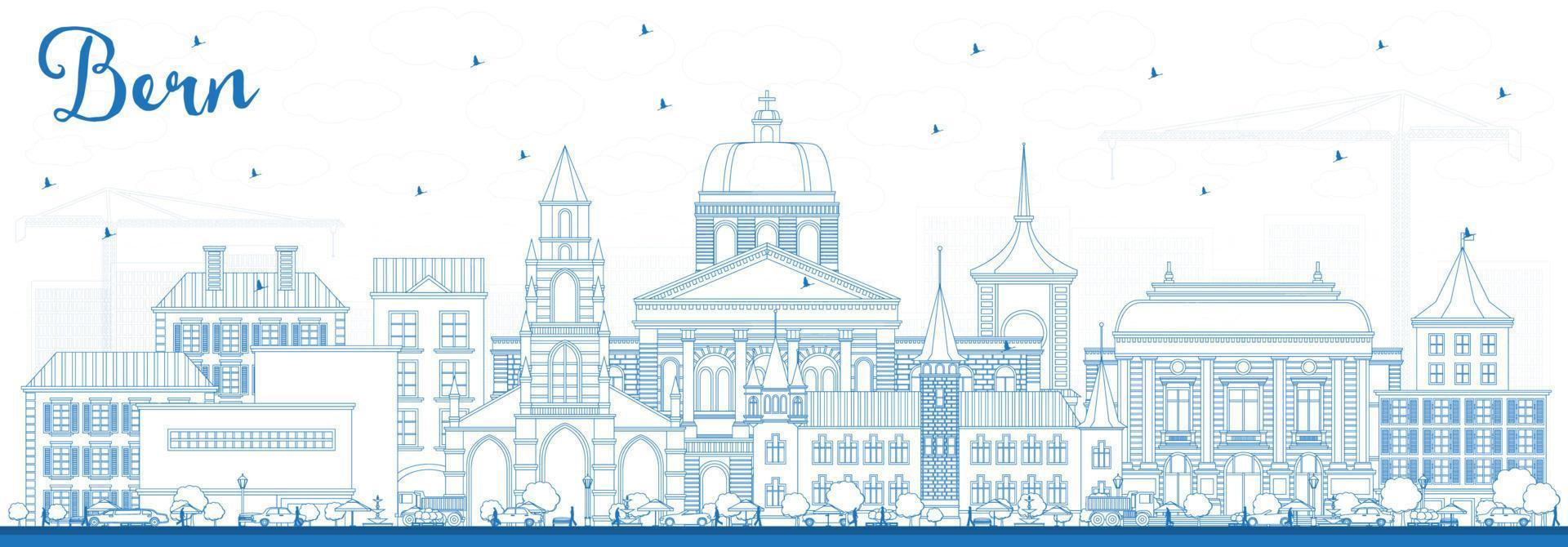 esbozar el horizonte de la ciudad de berna suiza con edificios azules. vector