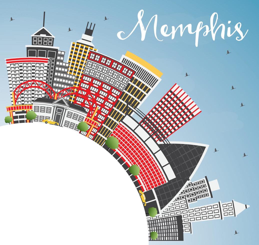 Memphis USA City Skyline with Color Buildings, Blue Sky and Copy Space. vector