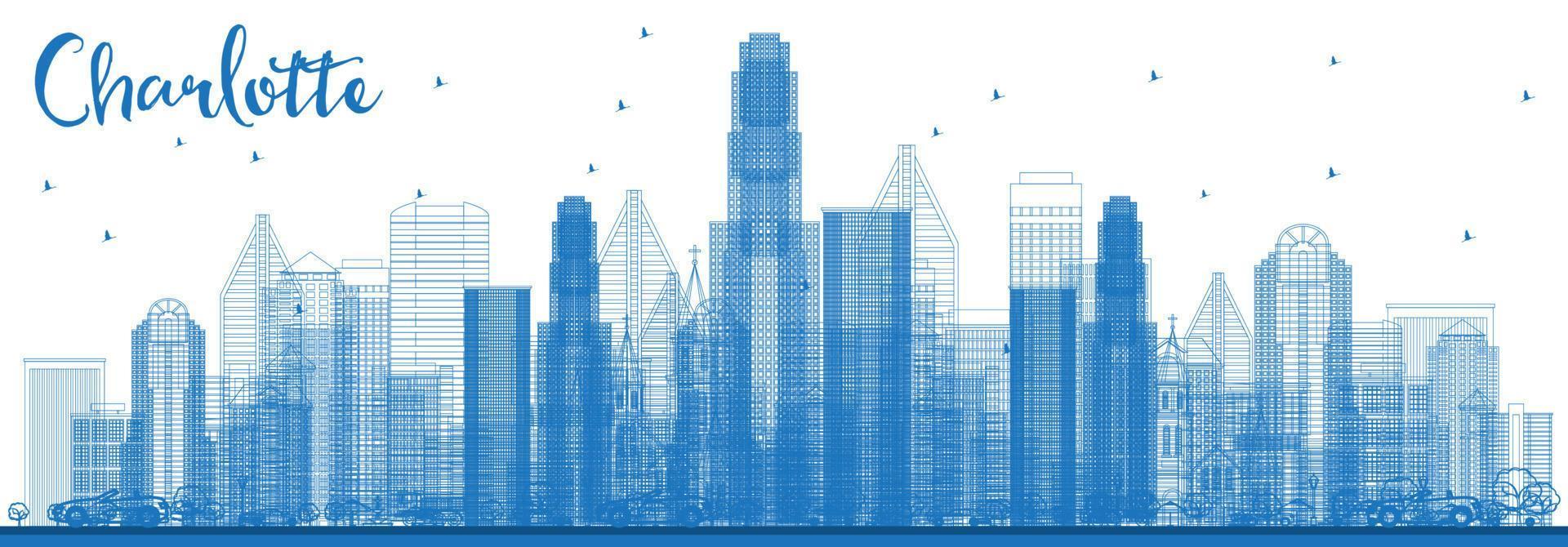 Outline Charlotte North Carolina Skyline with Blue Buildings. vector