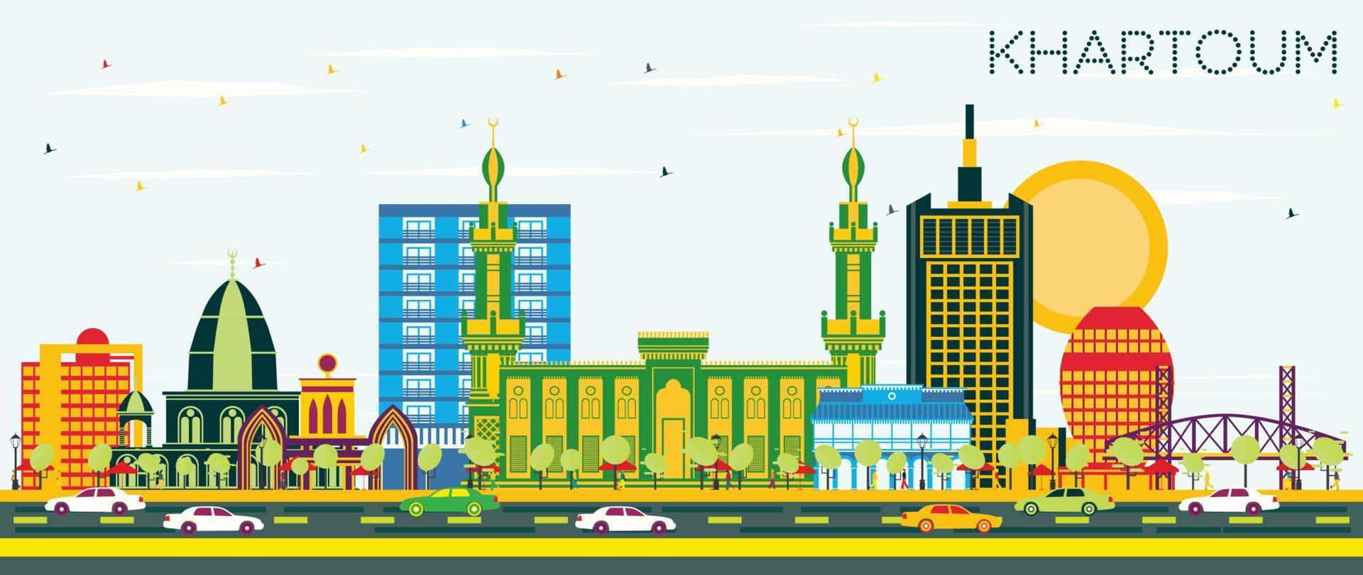 Khartoum Sudan City Skyline with Color Buildings and Blue Sky. vector