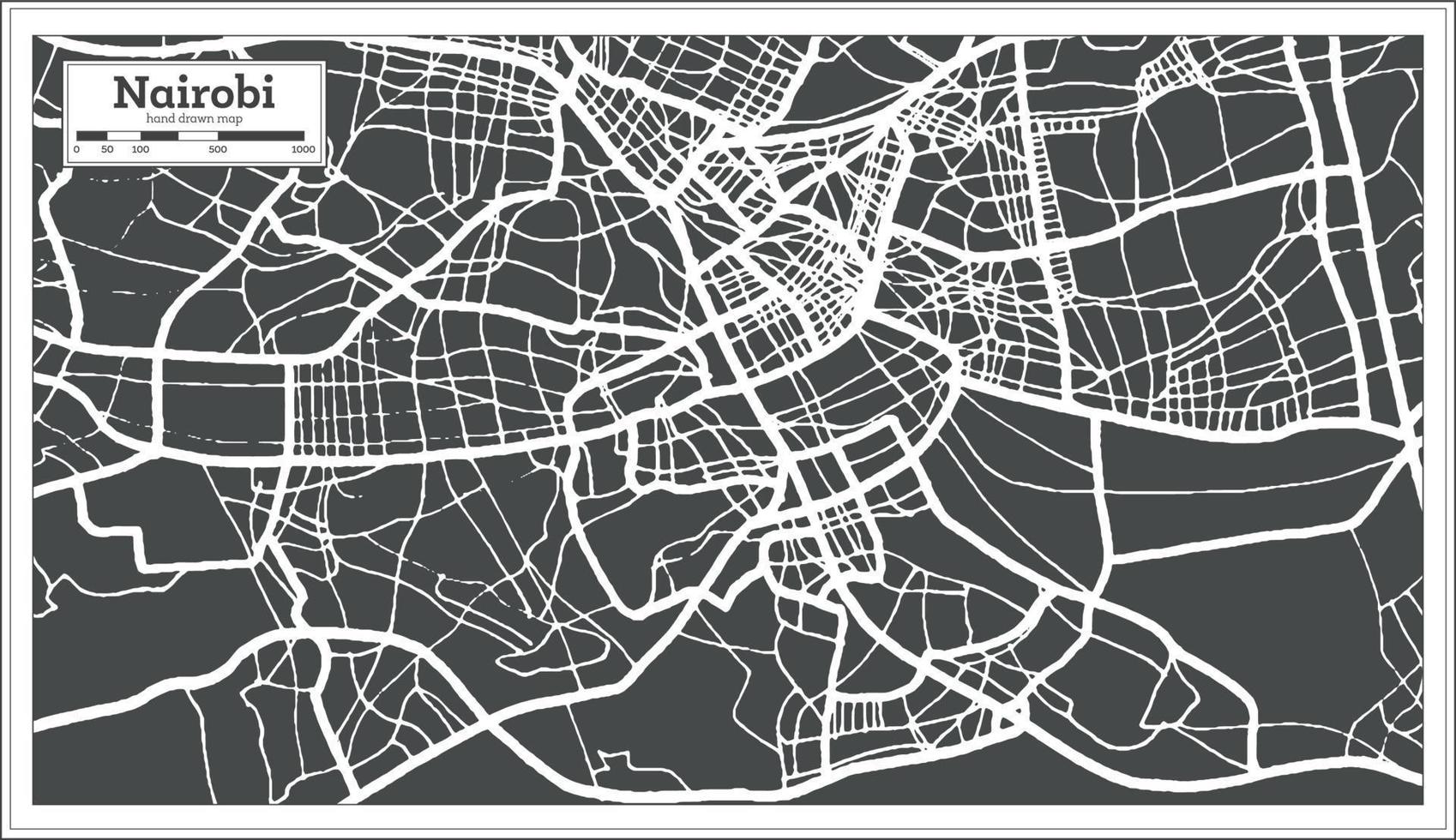 Mapa de la ciudad de Nairobi, Kenia, en estilo retro. esquema del mapa. vector