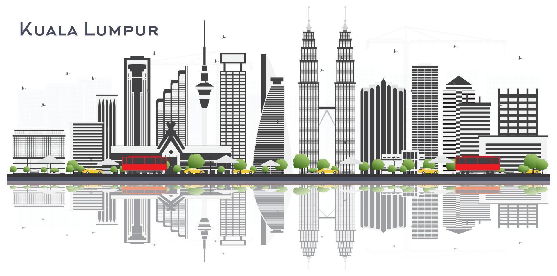 Kuala Lumpur Malaysia City Skyline with Gray Buildings Isolated on White Background. vector