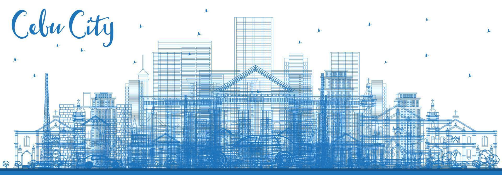 Outline Cebu City Philippines Skyline with Blue Buildings. vector