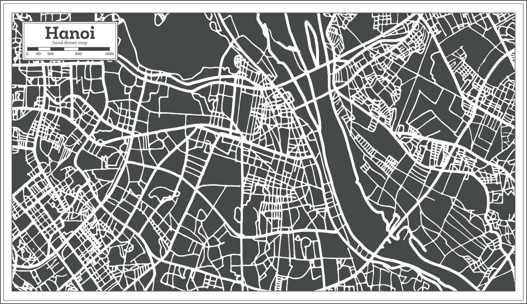 Hanoi Vietnam City Map in Retro Style. Outline Map. vector