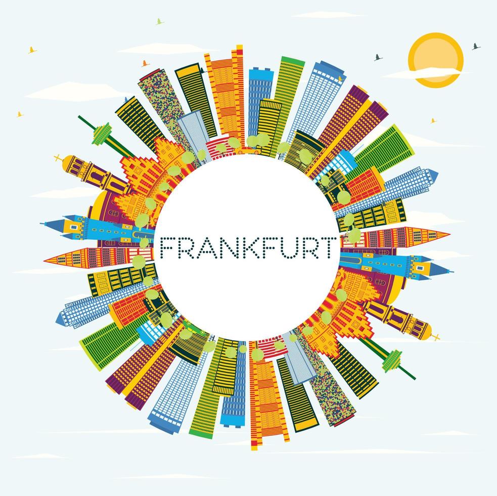 Frankfurt Germany City Skyline with Color Buildings, Blue Sky and Copy Space. vector