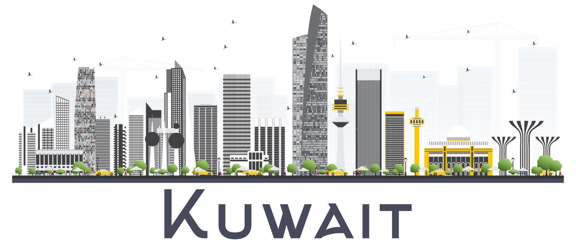 horizonte de la ciudad de kuwait con edificios grises aislados sobre fondo blanco. vector