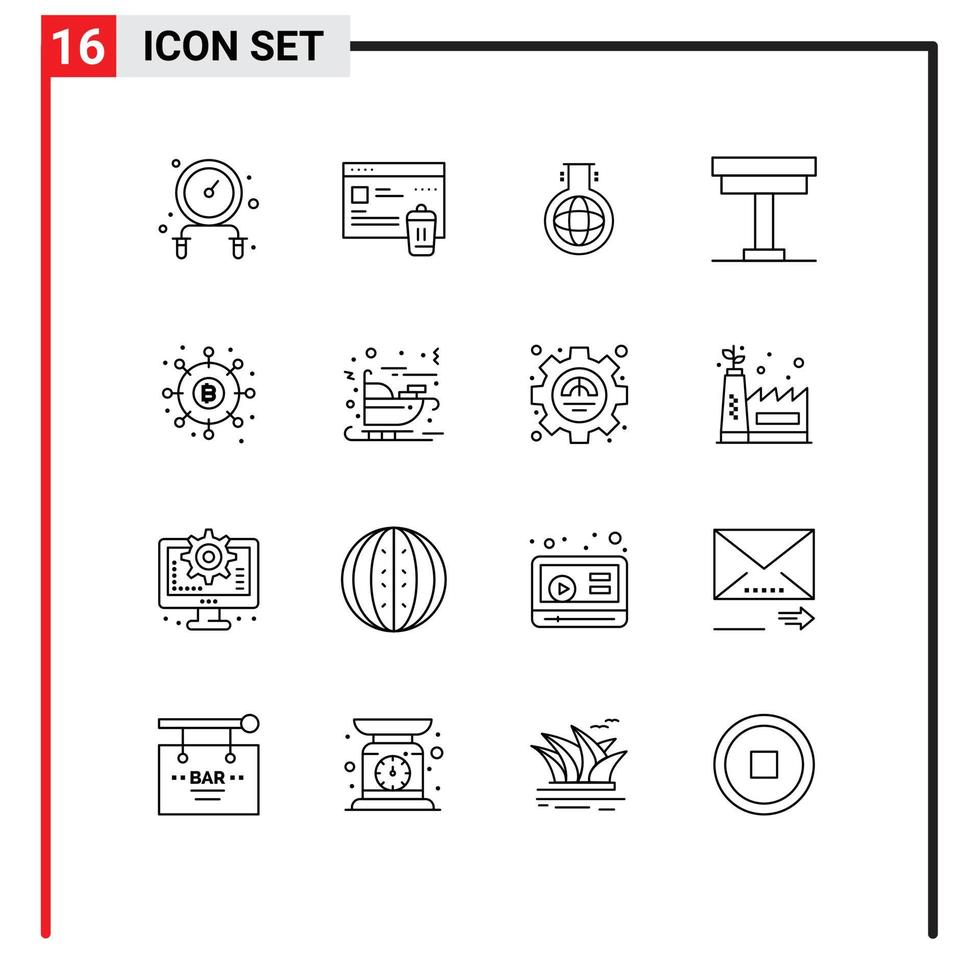 Universal Icon Symbols Group of 16 Modern Outlines of dividends table flask interior desk Editable Vector Design Elements