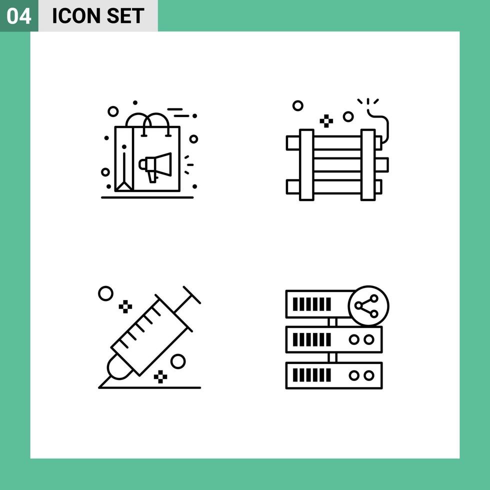 conjunto de pictogramas de 4 colores planos de línea de llenado simple de elementos de diseño de vector editables de color de dinamita de compras de bomba de fiesta de bolsa