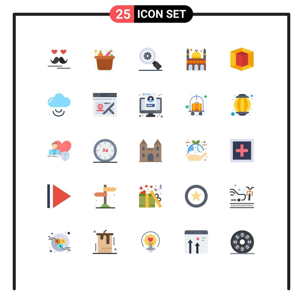 Group of 25 Flat Colors Signs and Symbols for tool design research muslim building Editable Vector Design Elements