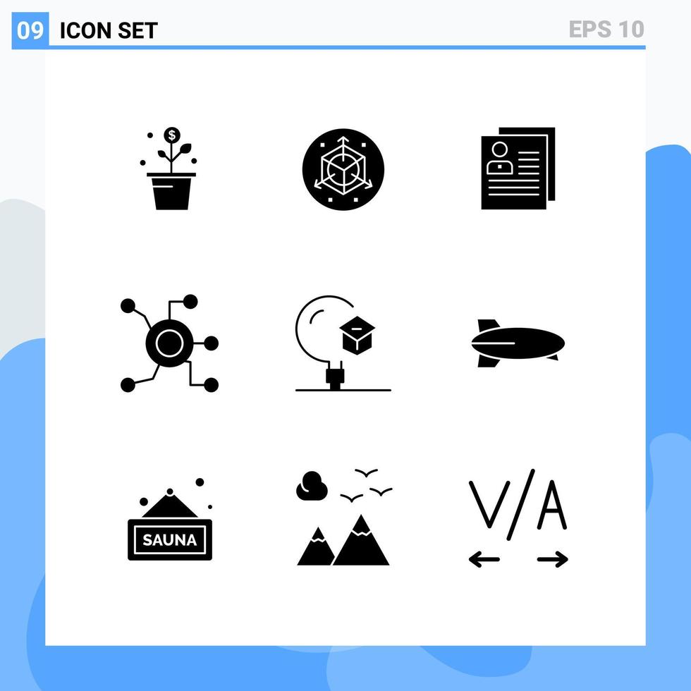 Solid Glyph Pack of 9 Universal Symbols of circle network profile data file Editable Vector Design Elements