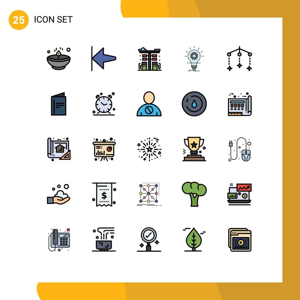 grupo de 25 signos y símbolos de colores planos de líneas rellenas para desarrollar elementos de diseño de vectores editables de bombas