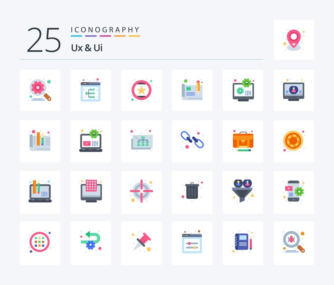 Ux And Ui 25 Flat Color icon pack including configuration. usability. website. prototype. recommend vector