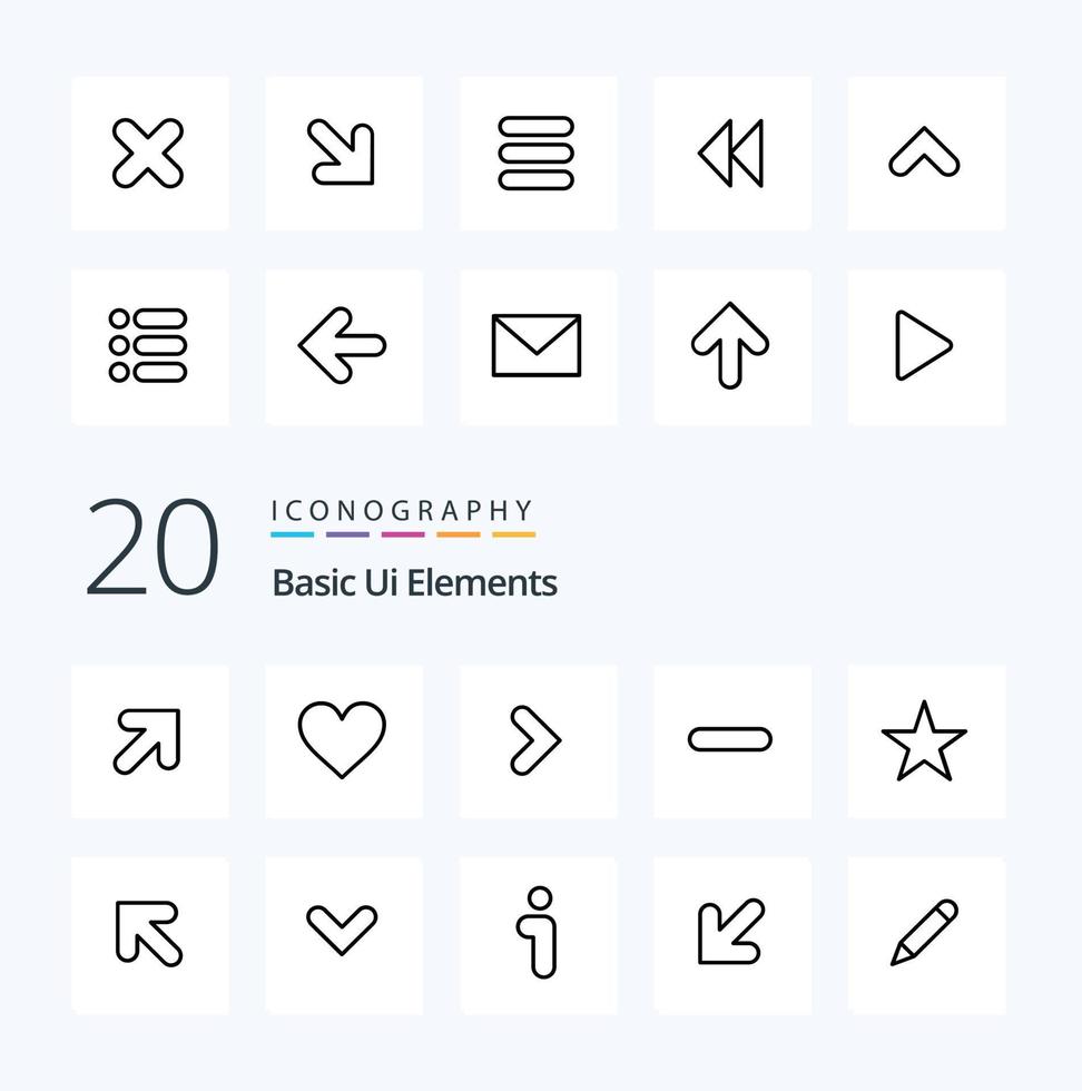 20 Basic Ui Elements Line icon Pack like media bookmark right remove less vector