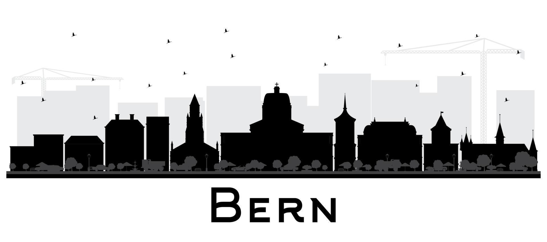 Bern Switzerland City Skyline with Black Buildings Isolated on White. vector