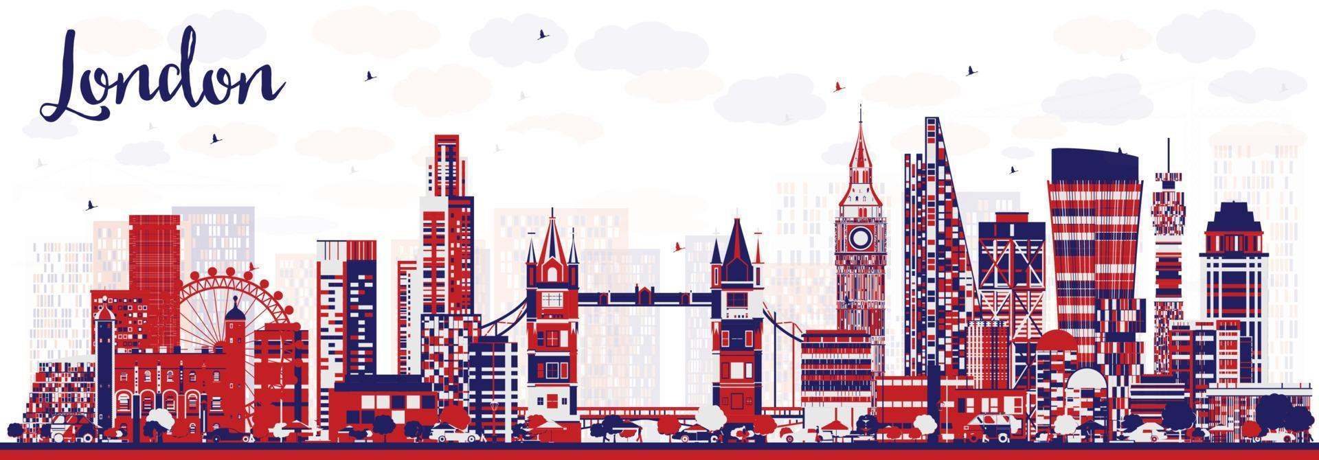 Abstract London England City Skyline with Color Buildings. vector