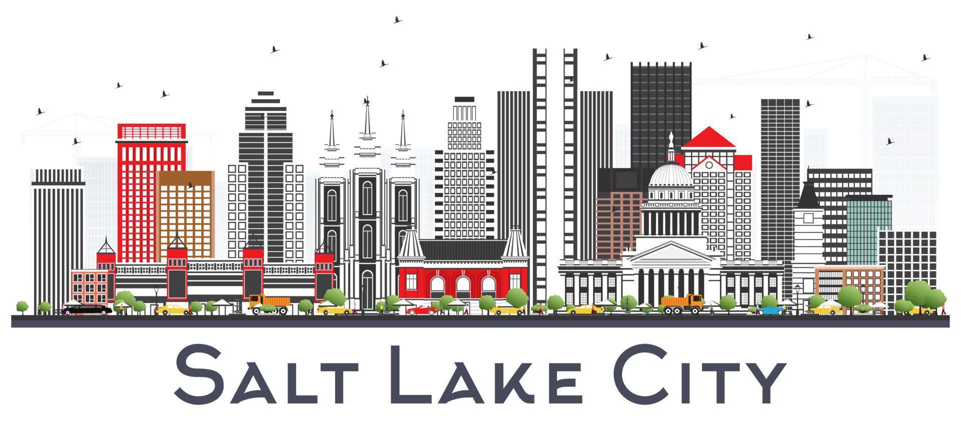 Salt Lake City Utah City Skyline with Gray Buildings Isolated on White. vector