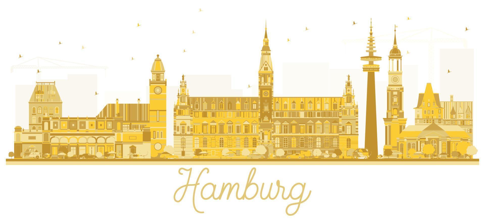 Hamburg City skyline golden silhouette. vector