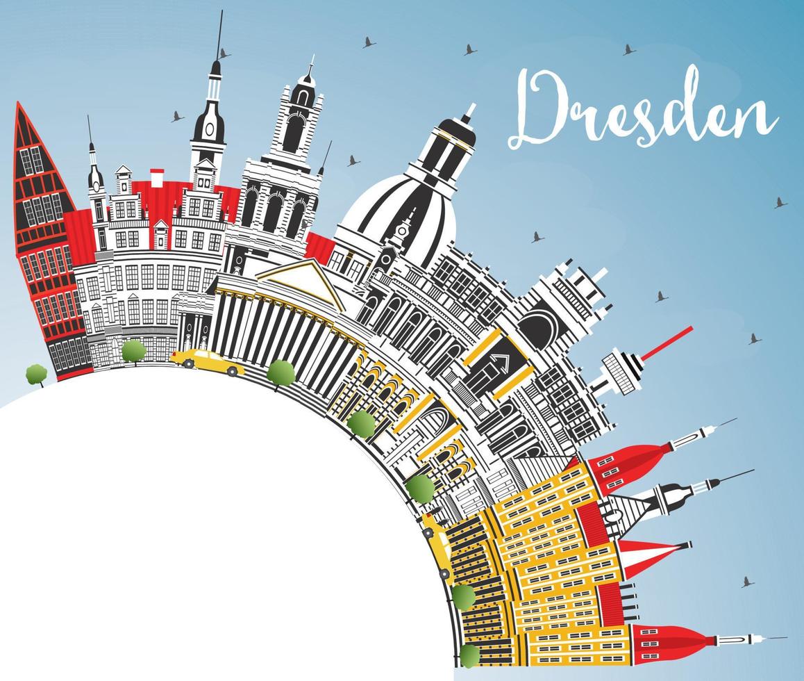 Dresden Germany City Skyline with Color Buildings, Blue Sky and Copy Space. vector