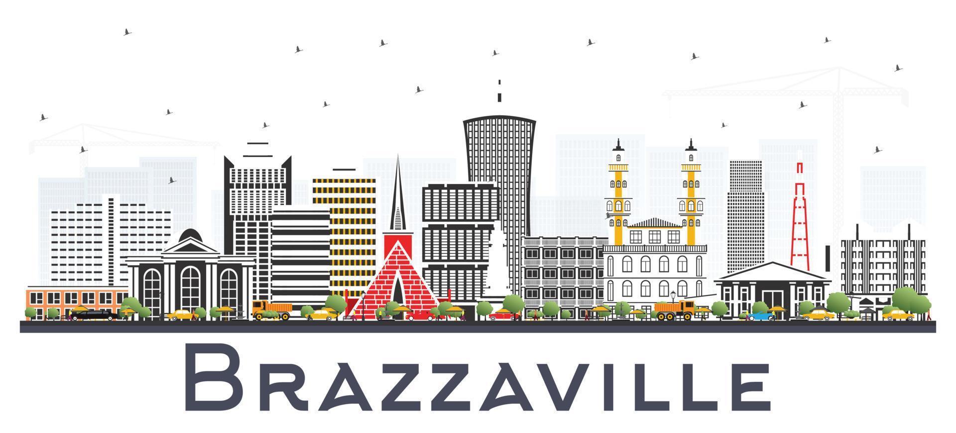 horizonte de la ciudad de la república del congo de brazzaville con edificios grises aislados en blanco. vector