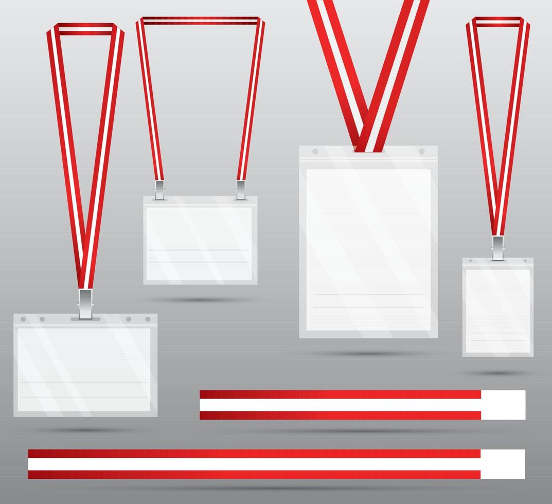 Set of Red Lanyard and Badge. vector
