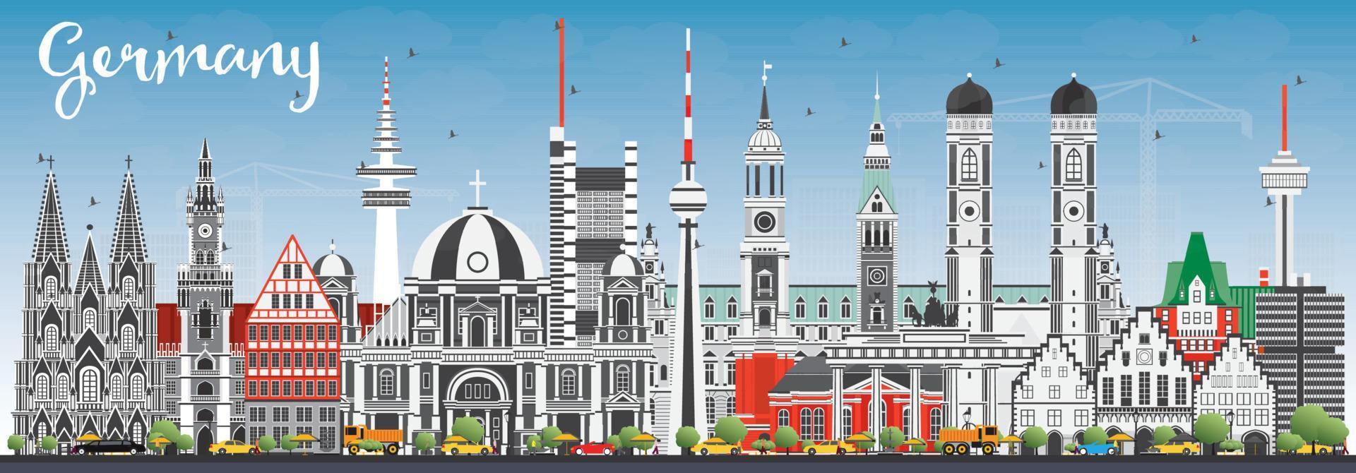 Germany City Skyline with Gray Buildings and Blue Sky. vector