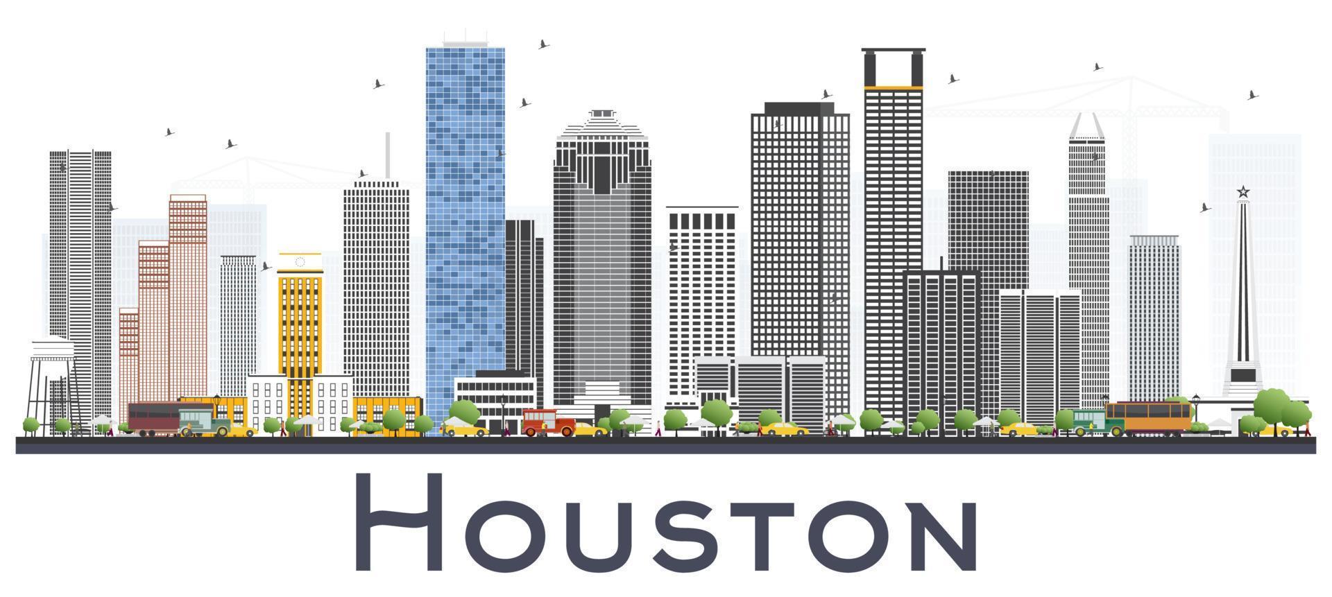 Houston Skyline USA City with Color Buildings Isolated on White Background. vector
