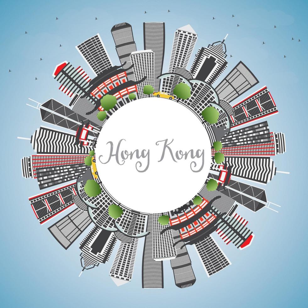 Hong Kong China Skyline with Gray Buildings, Blue Sky and Copy Space. vector
