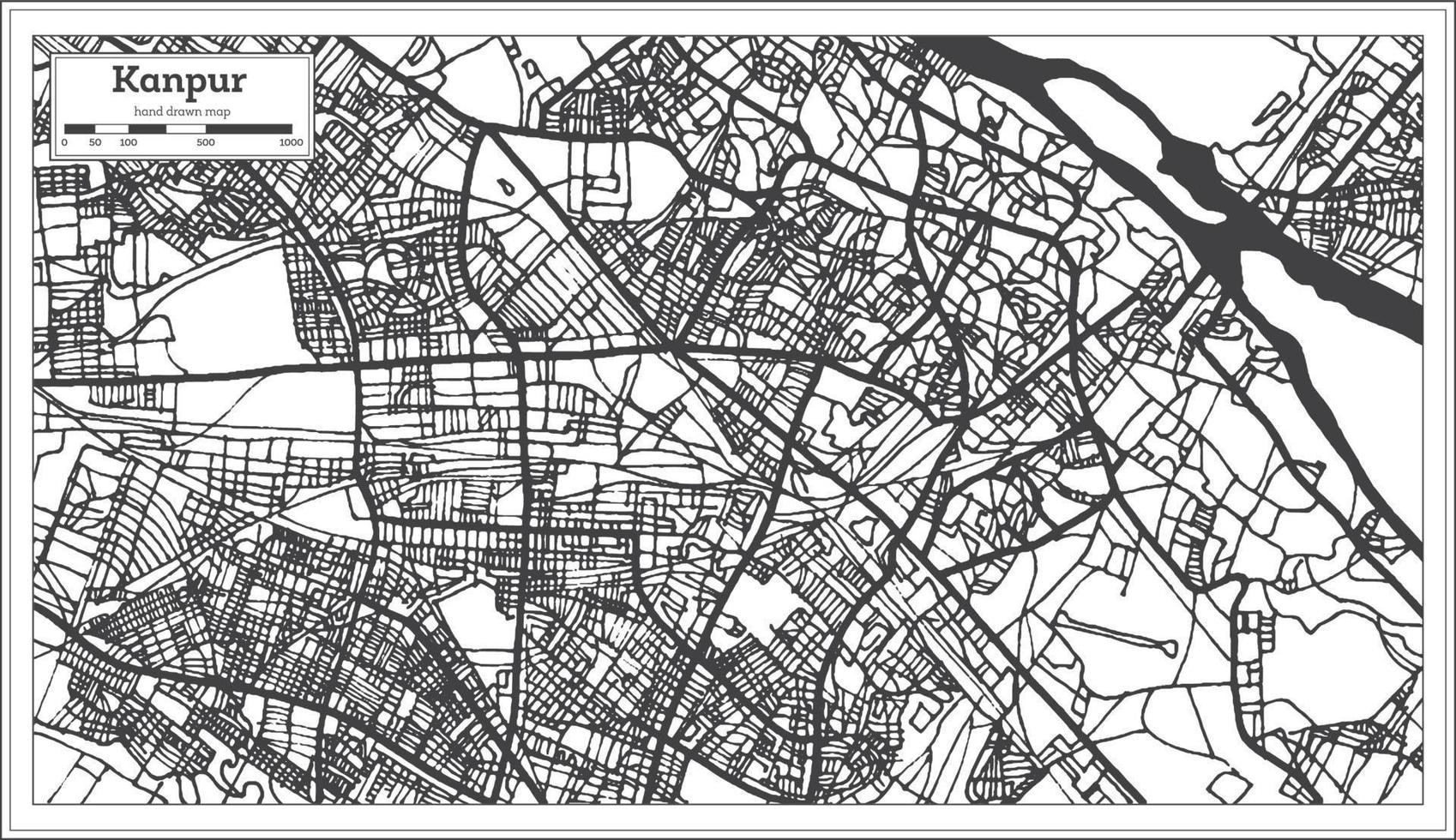 mapa de la ciudad de kanpur india en estilo retro. esquema del mapa. vector