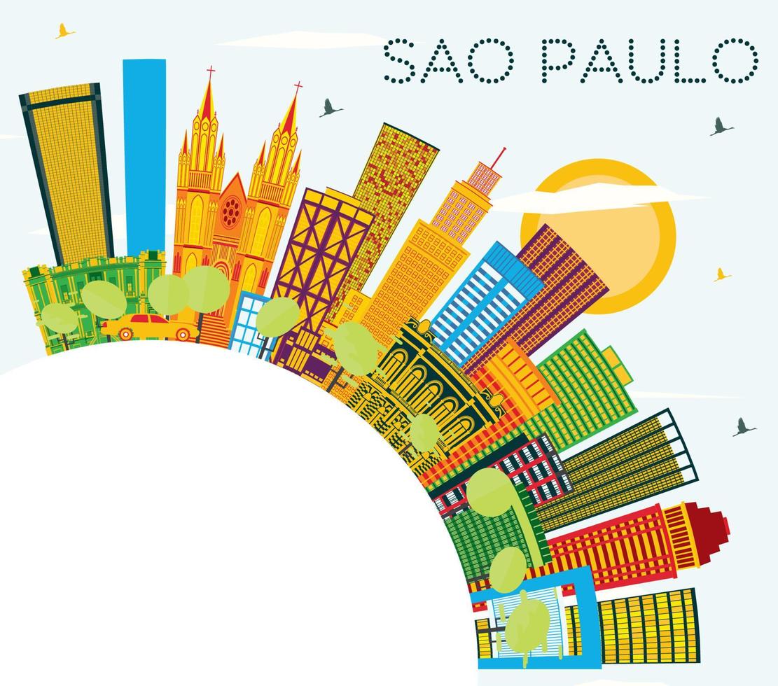 Sao Paulo Brazil City Skyline with Color Buildings, Blue Sky and Copy Space. vector