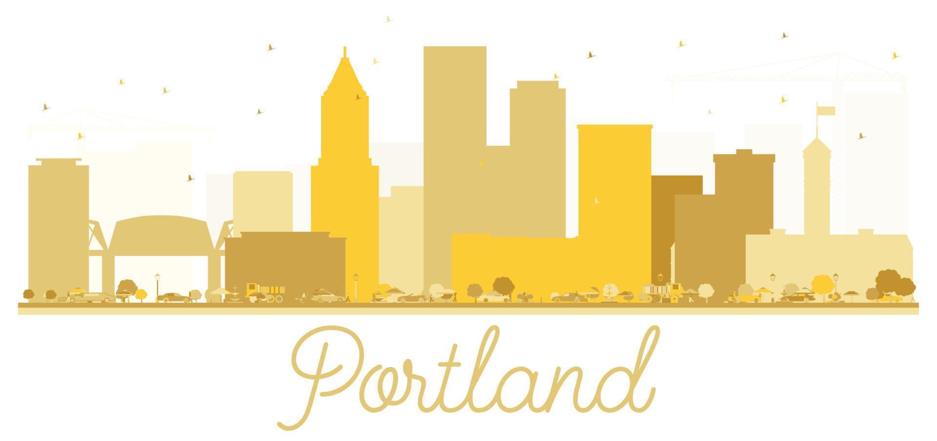 silueta dorada del horizonte de la ciudad de portland, oregon, ee.uu. vector