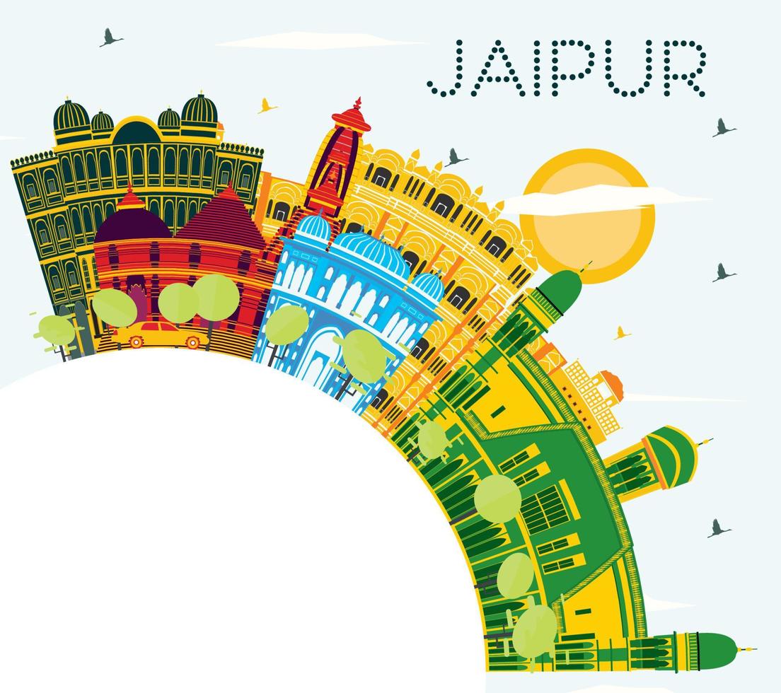 horizonte de la ciudad de jaipur india con edificios de color, cielo azul y espacio para copiar. vector