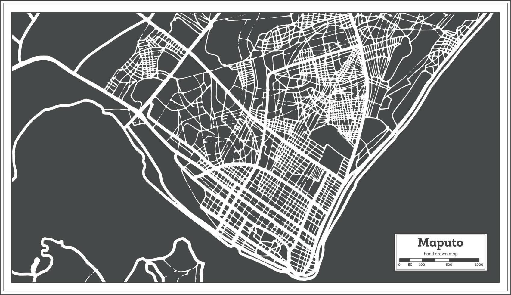 Maputo Mozambique City Map in Retro Style. Outline Map. vector