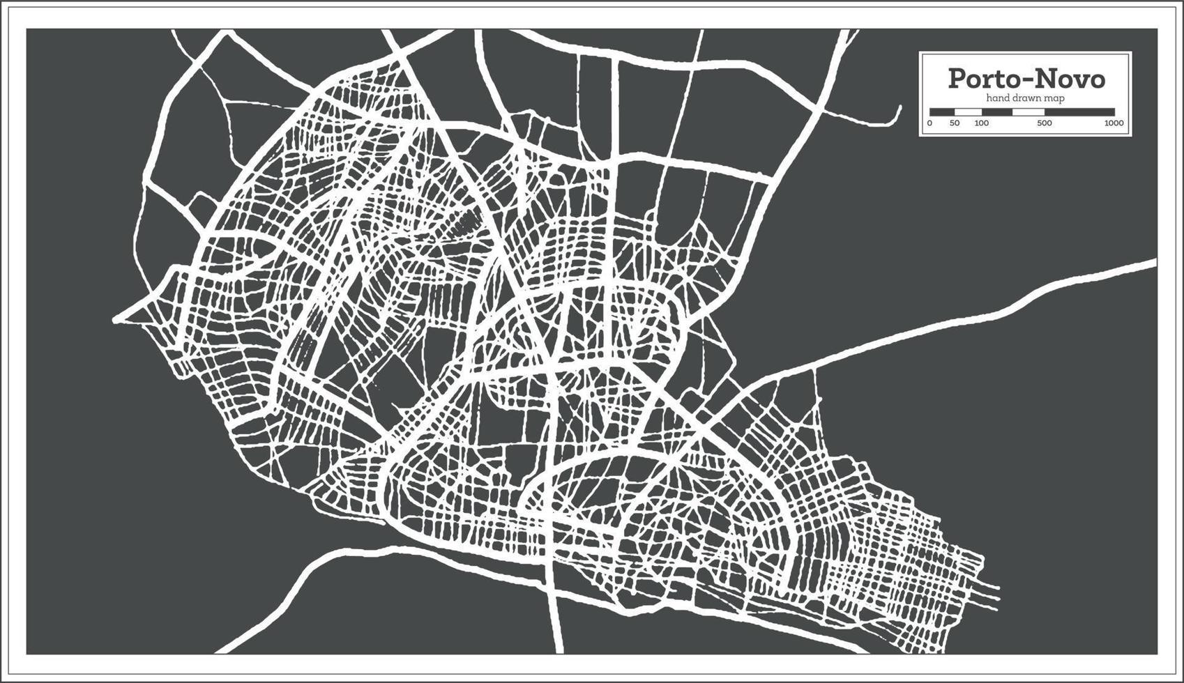 mapa de la ciudad de porto novo benin en estilo retro. esquema del mapa. vector