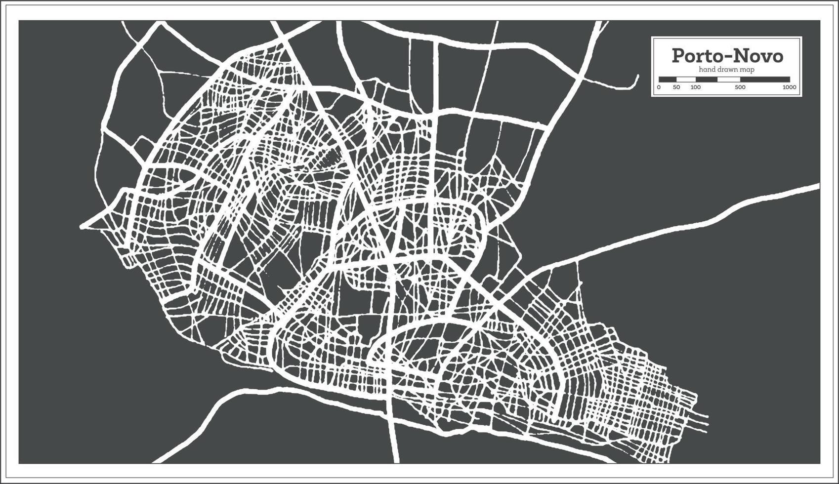 Porto Novo Benin City Map in Retro Style. Outline Map. vector
