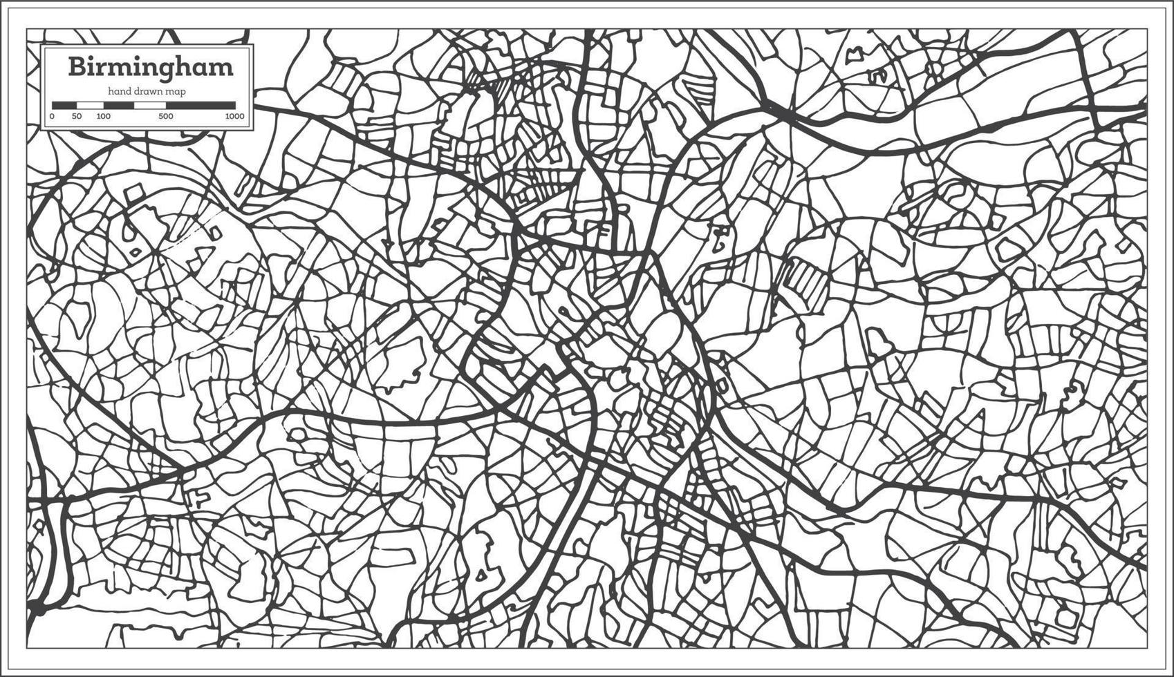 mapa de la ciudad de birmingham reino unido en estilo retro. esquema del mapa. vector